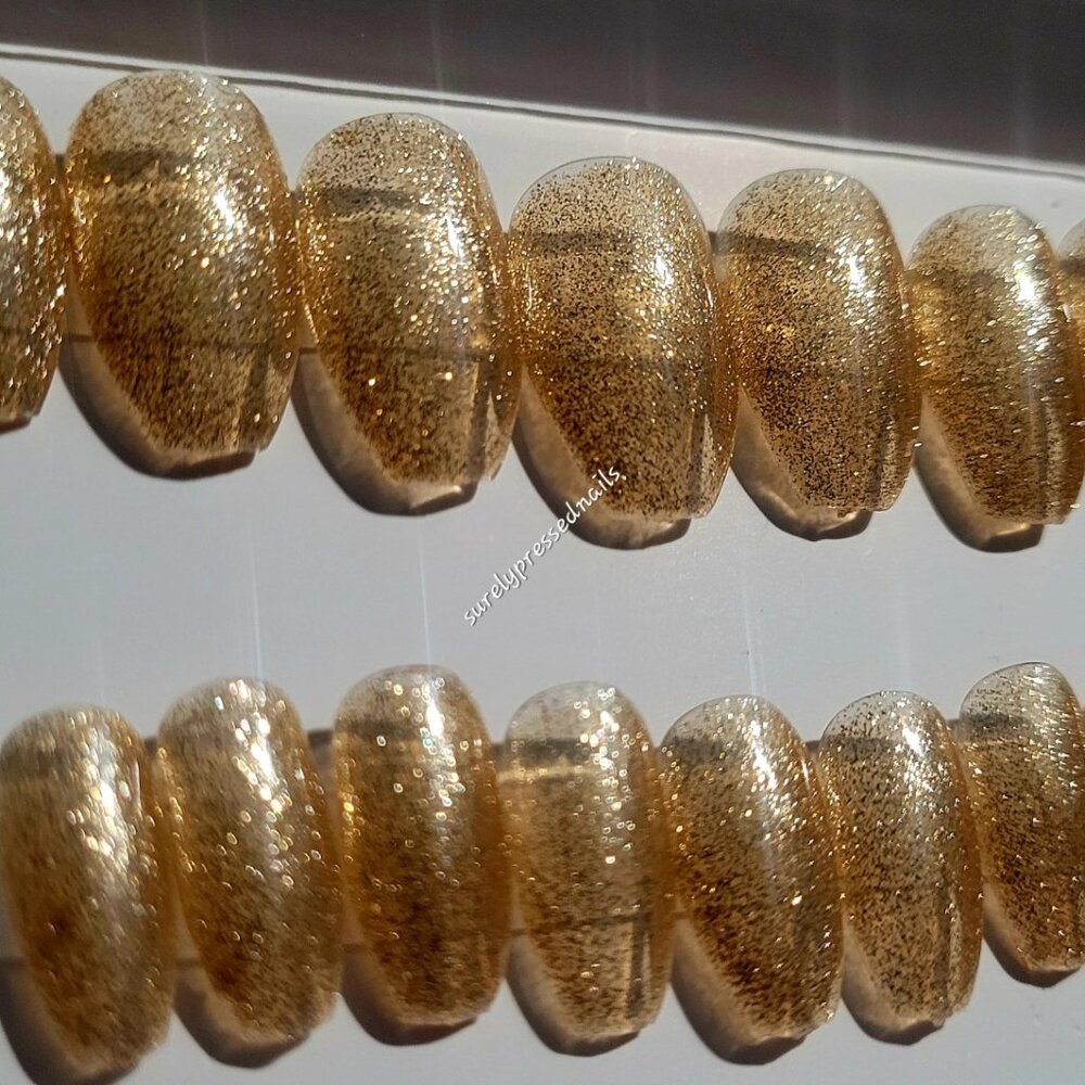 Gold Shimmer Short Coffin Press on Nails